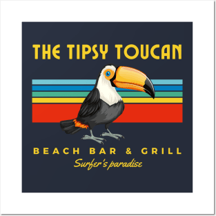 Tipsy toucan, retro beach bar and grill dive and surf Posters and Art